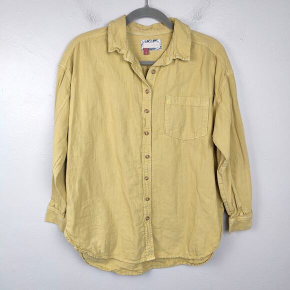 Anthropologie Pilcro Button Up Shirt Womens‎ Small Yellow Cotton Linen Blend - Picture 1 of 7